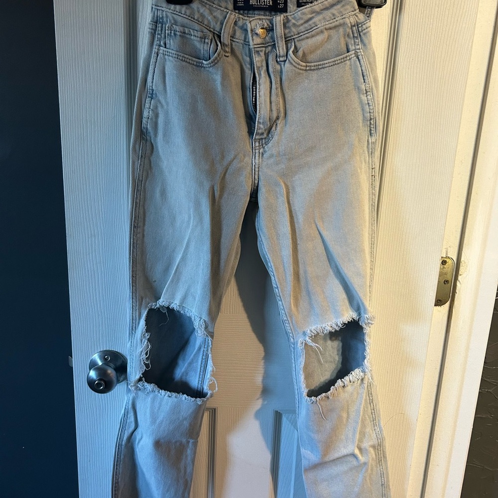 Hollister Light Blue Ripped Straight Leg Jeans